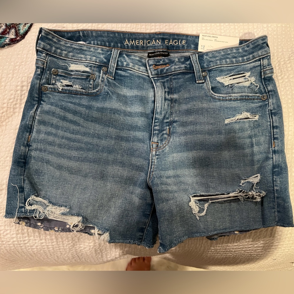 American Eagle Outfitters Blue Distressed Jean Shorts